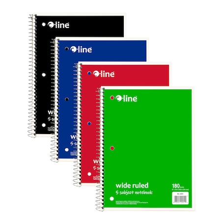 C-Line Products 5-Subject Notebook, Wide Ruled, Assorted, 12PK 22051-CT